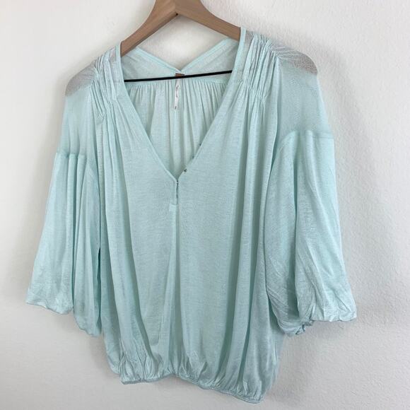 FREE PEOPLE Aqua Blue Flowy Sleeve Blouse Top – XS / Small - Picture 4 of 9